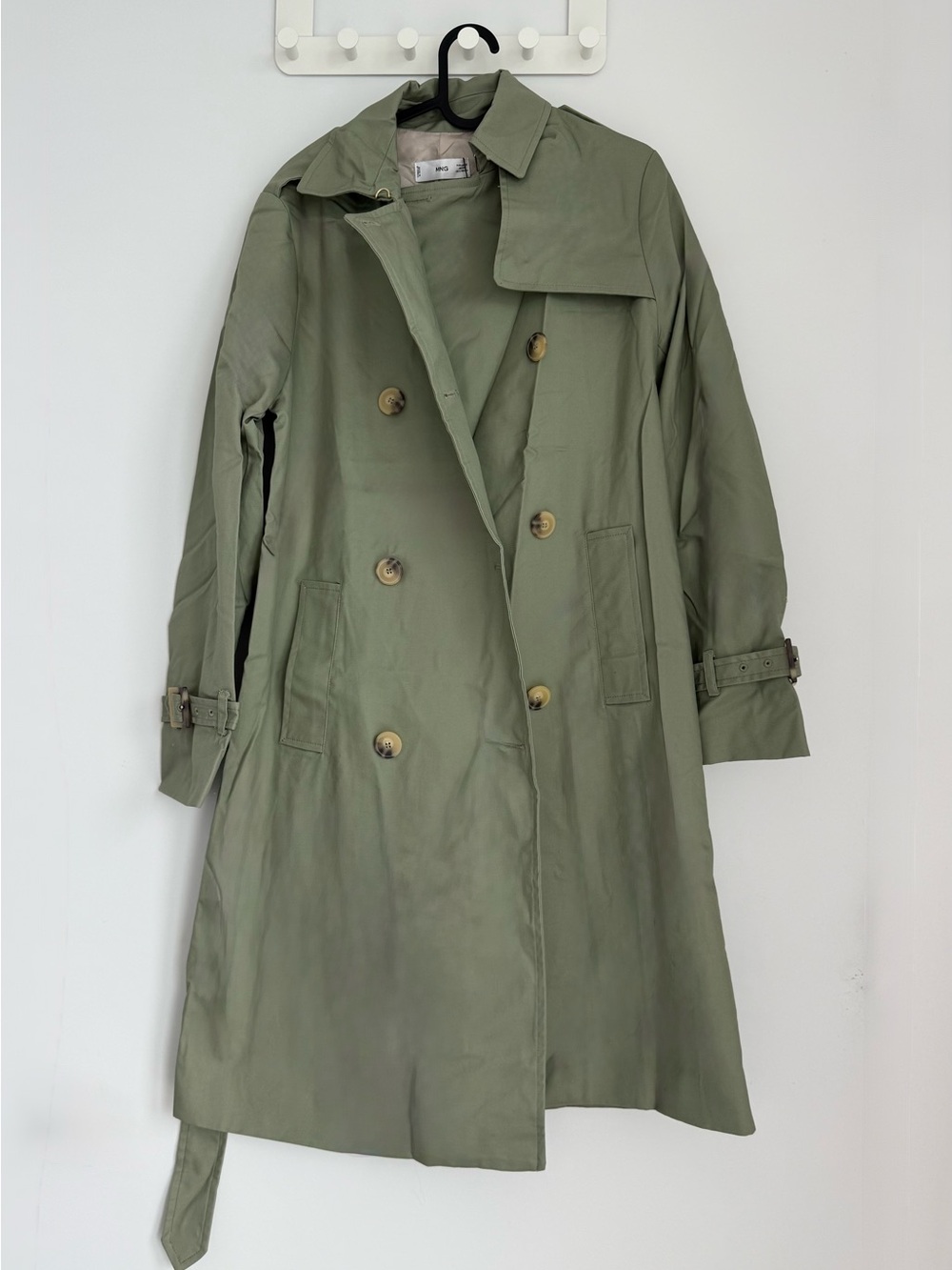 Mango Olive Green Double-Breasted Trench Coat